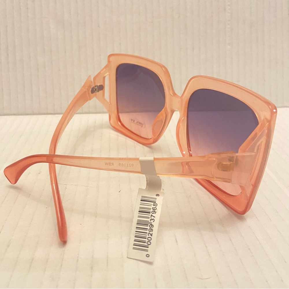 Trendy Blush Color Oversized Square Shaped Sunglasses with Blue Ombré Lens. - Picture 2 of 5